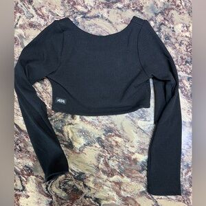 Black Long Sleeve Ribbed Tiger Friday Crop Top